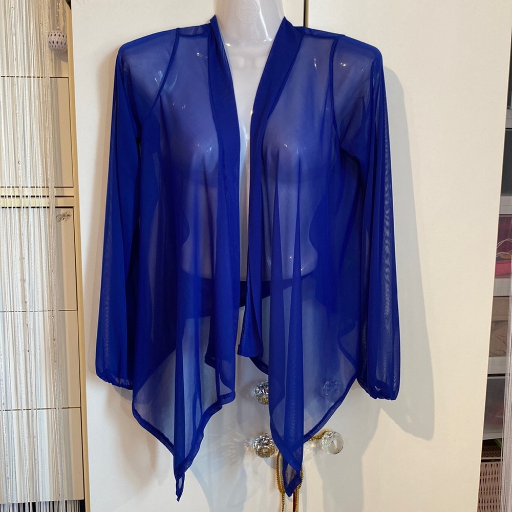 Seductions Royal Blue Long Sleeve Sheer Open Shrug Cardigan Top Size XS